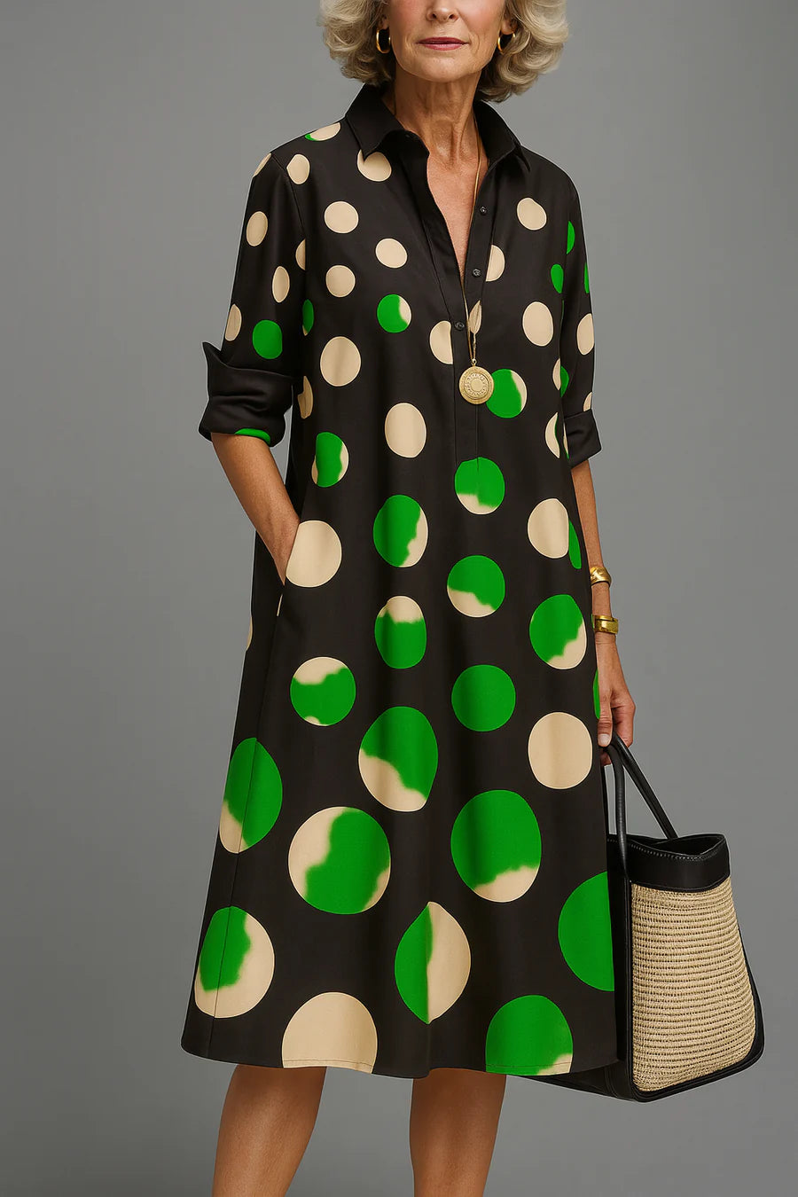 Vestido Midi Lunares Esmeralda